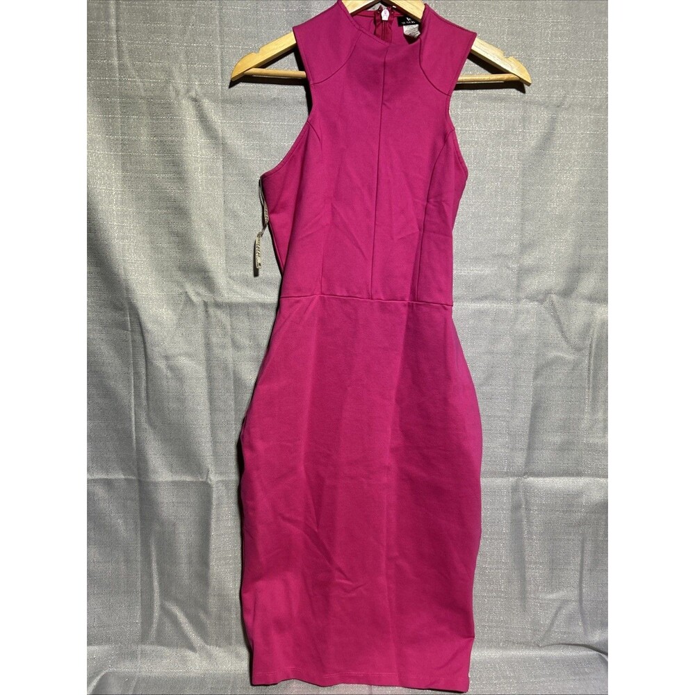 Va Va Voom Pink Sleeveless Midi Dress Women's Medium Stretch Bodycon High Neck